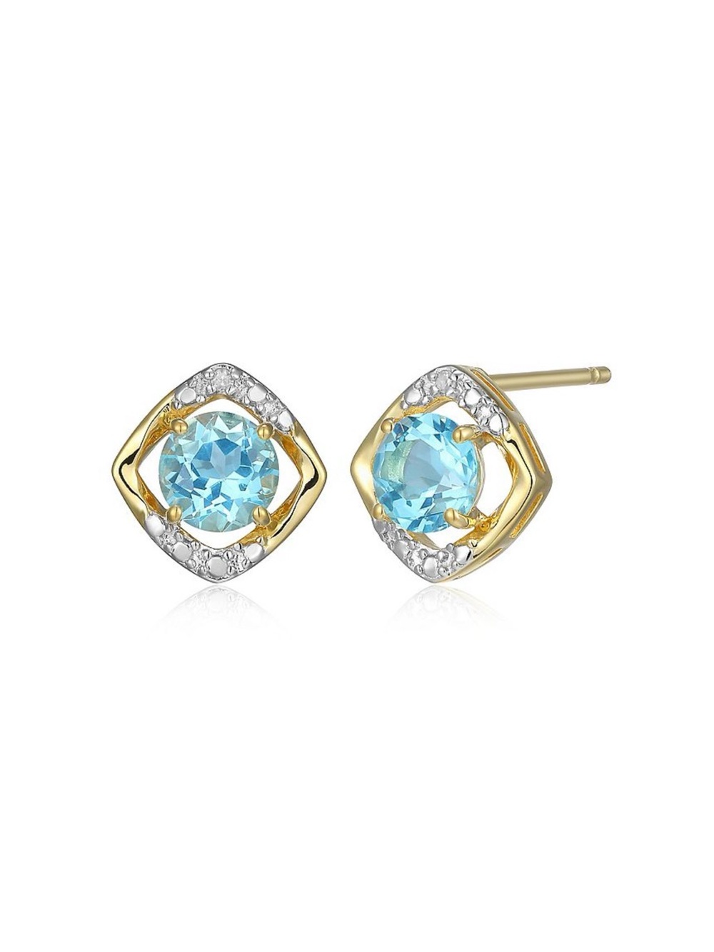 Gold Plated Blue Topaz & Cubic Zirconia Stud Earrings - Women Jewelry